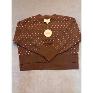 NWT Pink Rose Women’s Sweater High/Low Crop Oversized Brown Hearts Size Medium